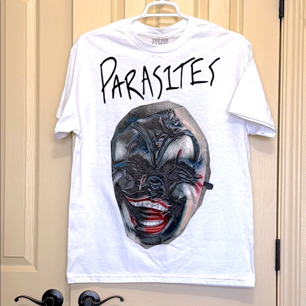 White Graphic T-Shirt with Mask Design
